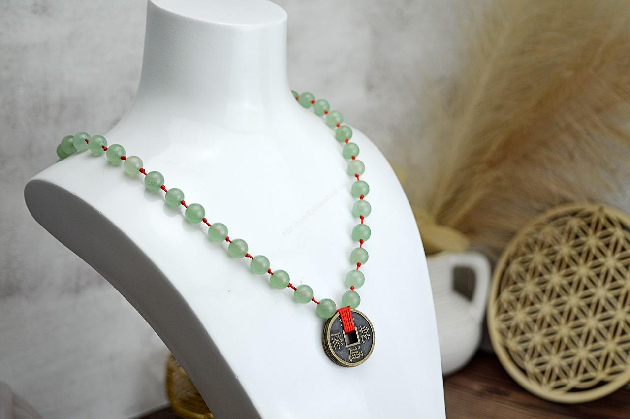 Náhrdelník AVANTURÍN + čínske mince -Šťastie, Hojnosť, Srdce, Vitalita, Zdravie – Obrázok 3