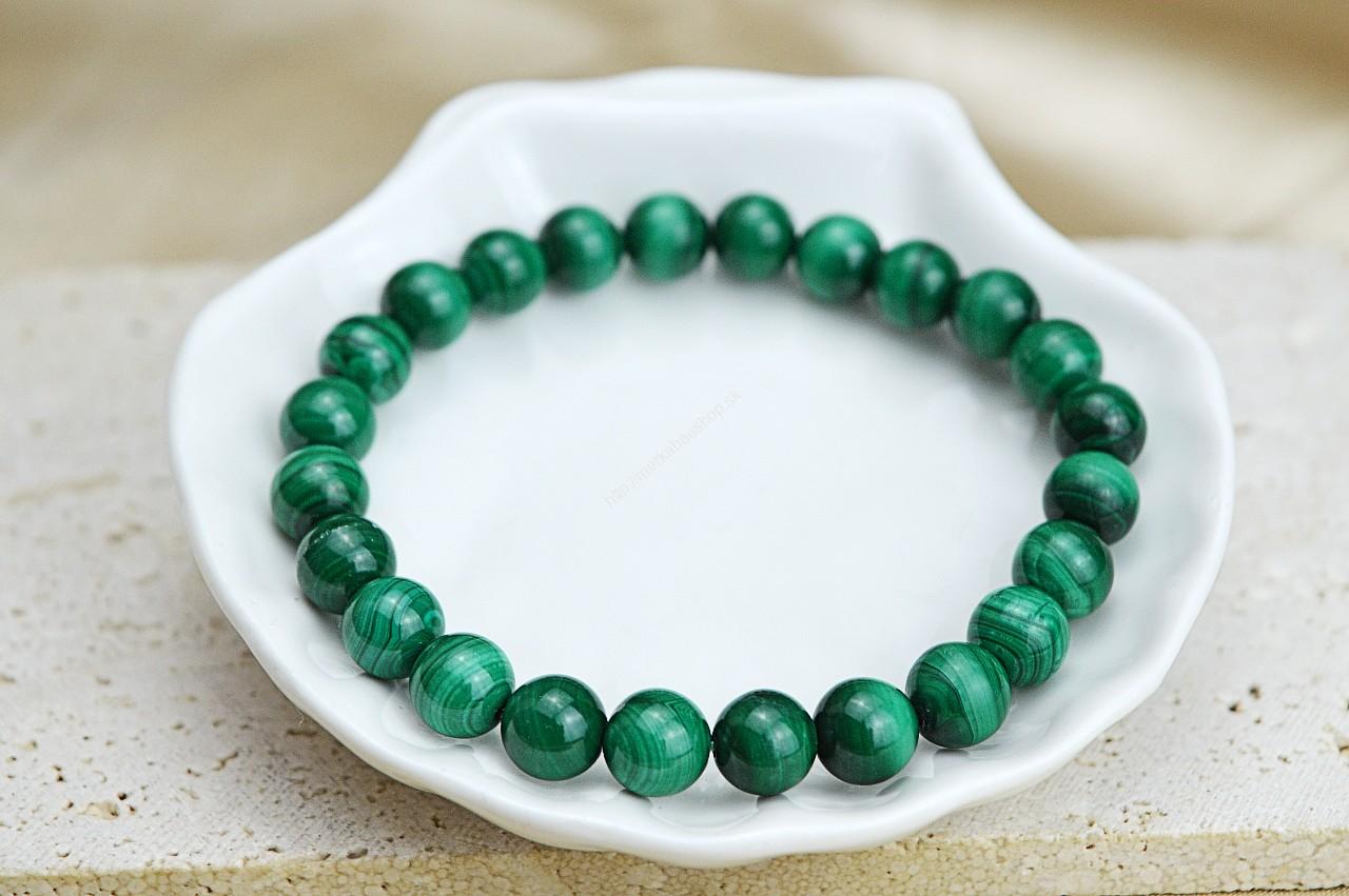 náramok MALACHIT 8mm - Pohlcuje negatívne Energie a Jedy, Čistí Čakry, Otvára srdce, Ochrana, Premena EXTRA KVALITA – Obrázok 2
