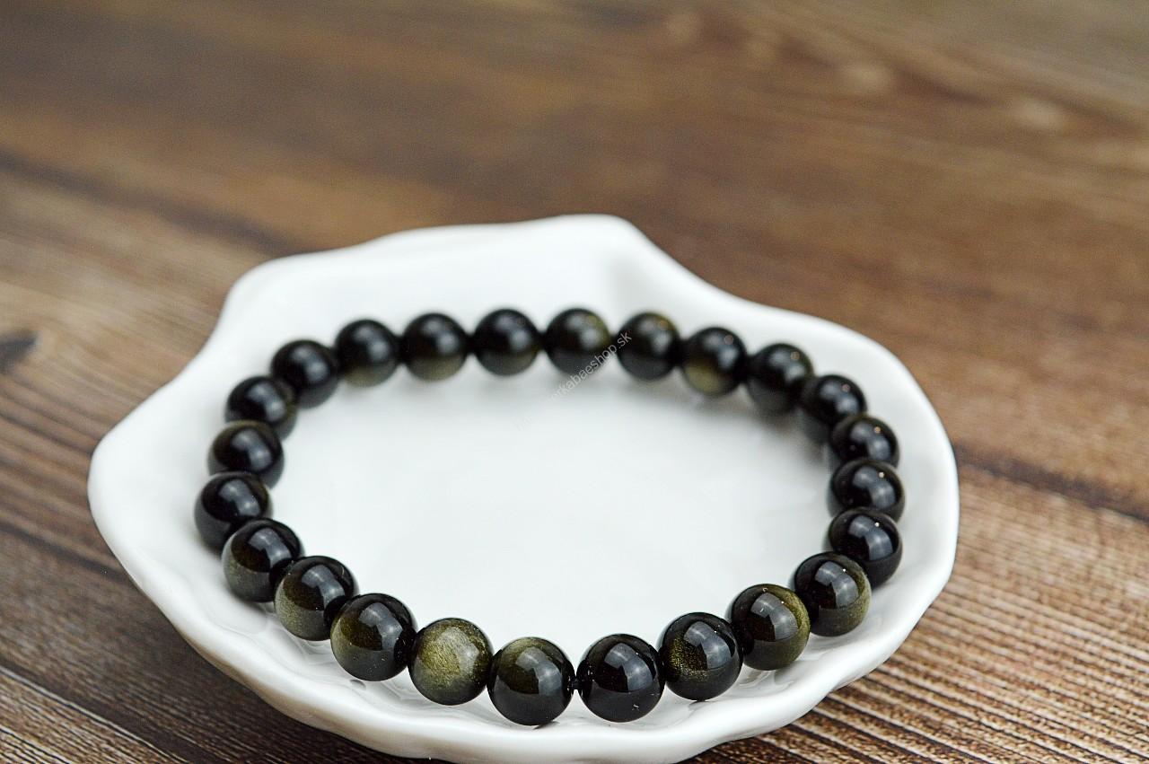 Náramok OBSIDIÁN ZLATÝ 8mm- Kameň Osobnej Moci, Manifestácie a Ochrany AAA kvalita – Obrázok 3