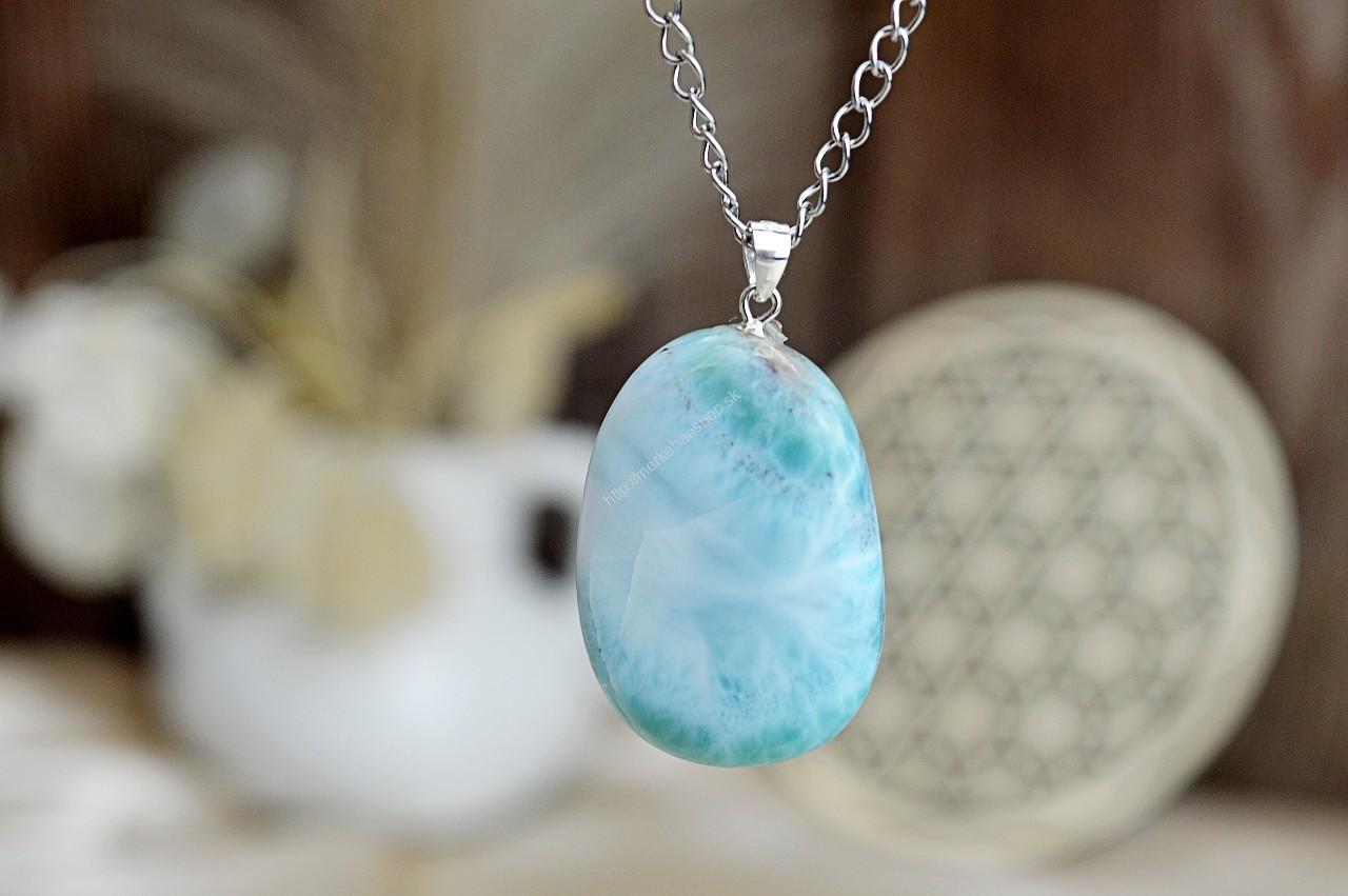 Prívesok LARIMAR #1 Ag925/1000- Energia Bohyne, Komunikácia, Upokojenie, Znižuje prejavy paniky a úzkosti