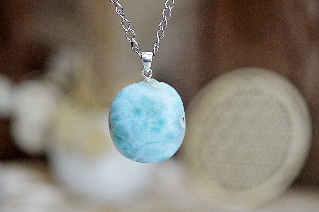 Prívesok LARIMAR #2 Ag925/1000- Energia Bohyne, Komunikácia, Upokojenie, Znižuje prejavy paniky a úzkosti