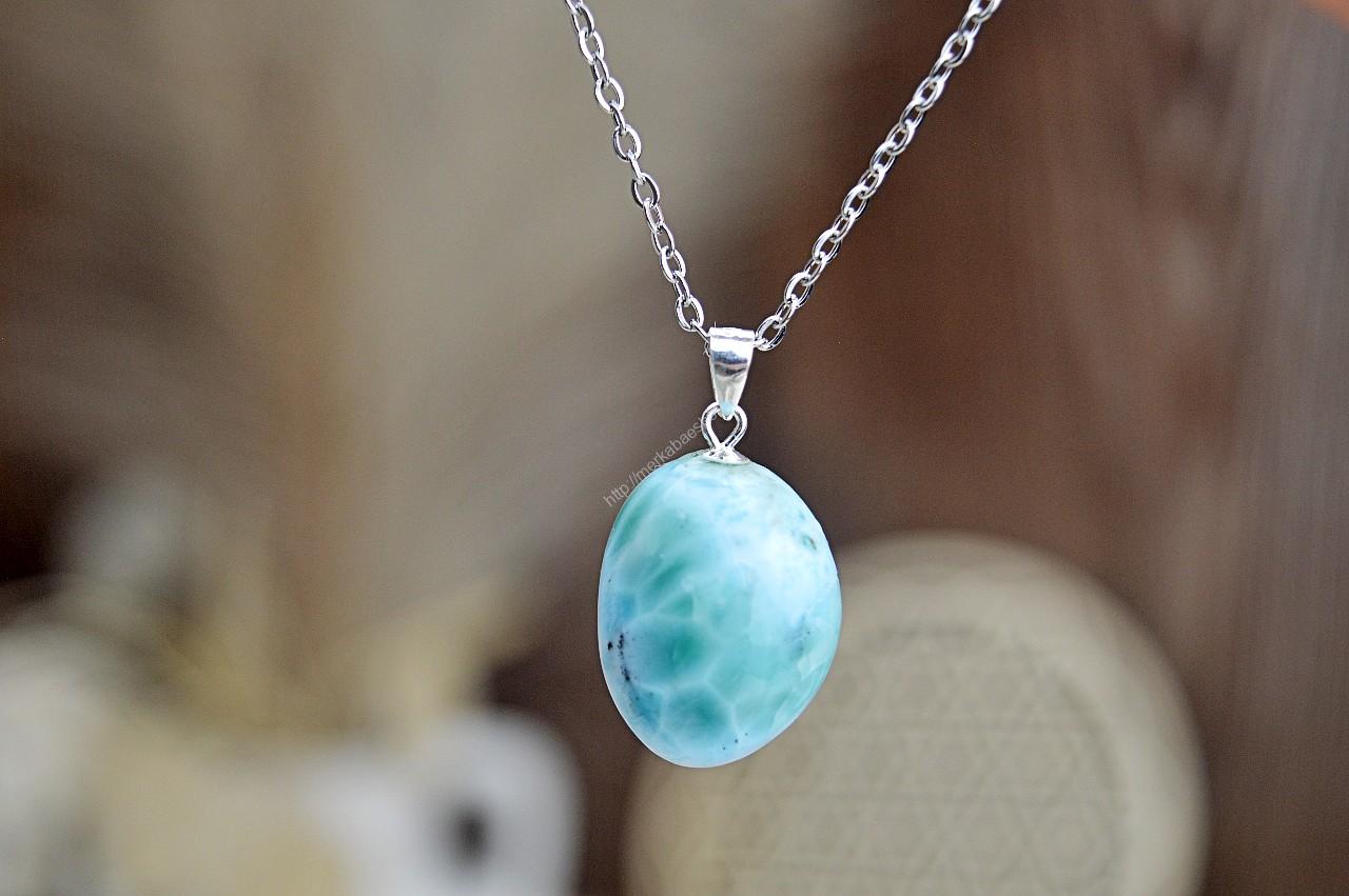 Prívesok LARIMAR #4 Ag925/1000- Energia Bohyne, Komunikácia, Upokojenie, Znižuje prejavy paniky a úzkosti