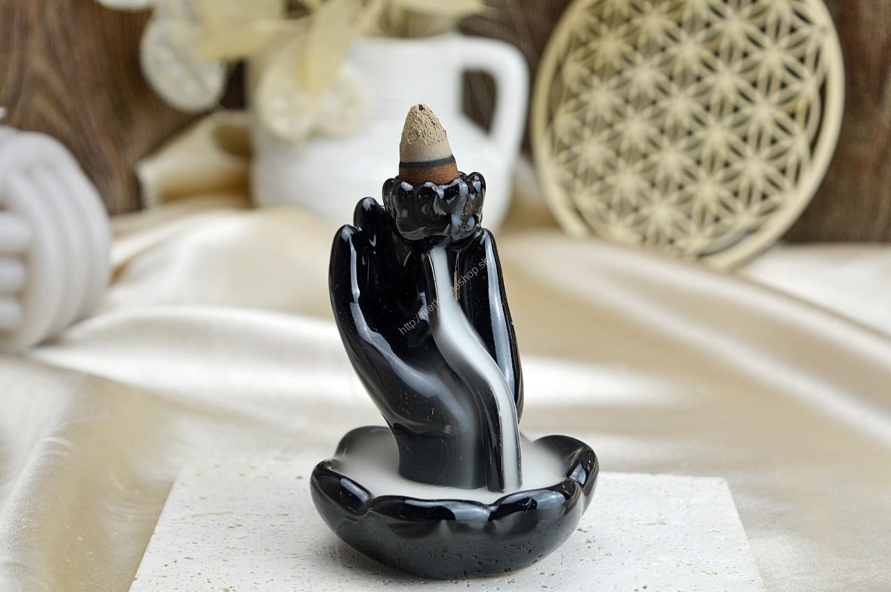 Stojan na Vonné Kužele "Tečúci Dym" - Ruka a Lotosový Kvet