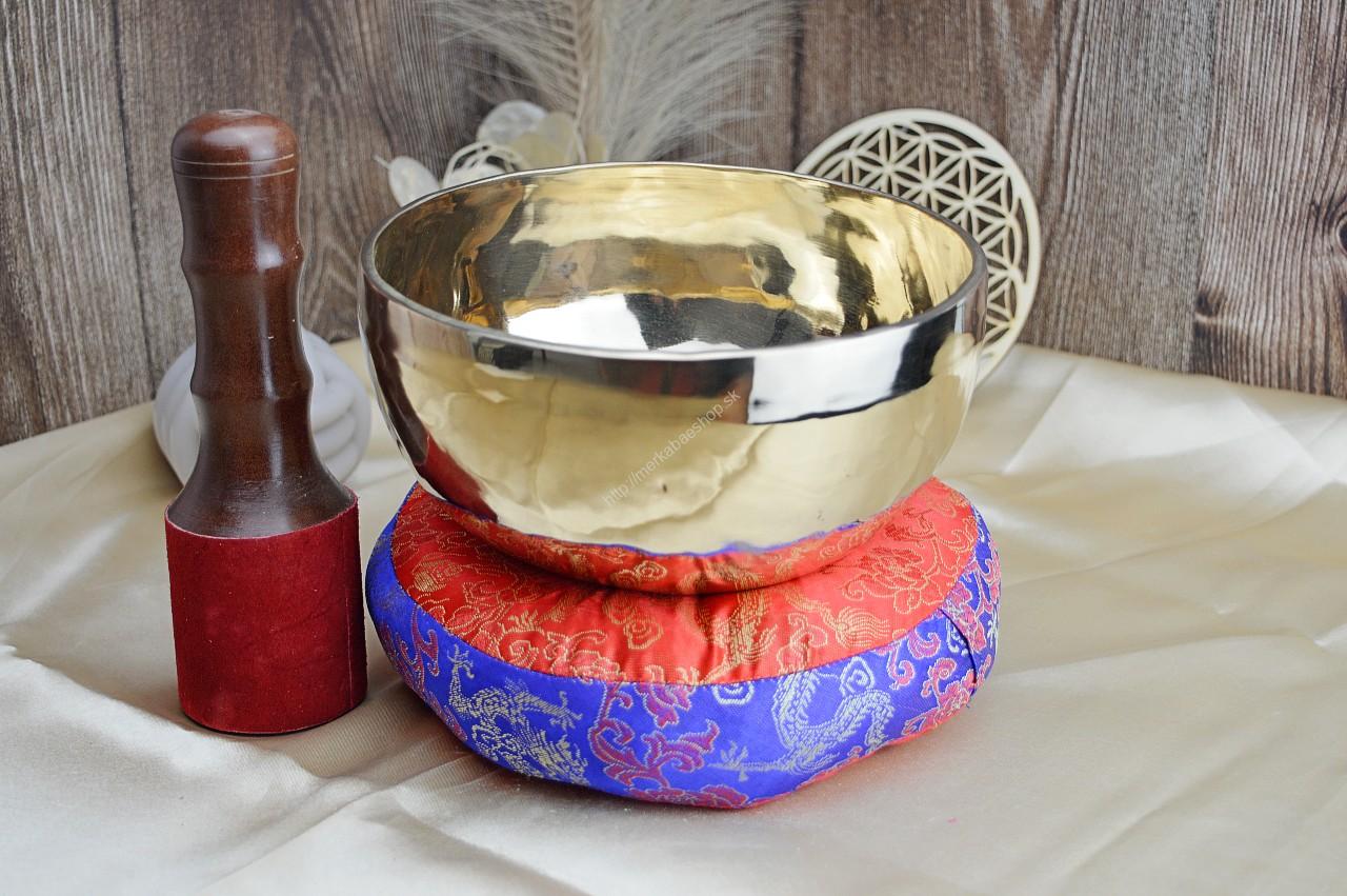 Ručne tepaná Tibetská miska -leštená 19,5cm 1,15 kg + gong a vankúšik