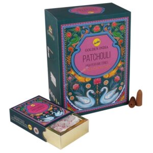 Vonné kužele Tečúci dym/ backflow GOLDEN INDIA - PATCHOULI