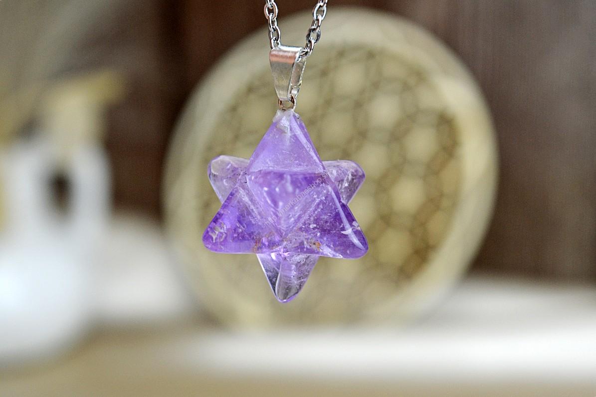 Prívesok MERKABA AMETYST + kožka #veľká - Ochrana, Božskosť, Intuícia, Rovnováha, pokojný Spánok