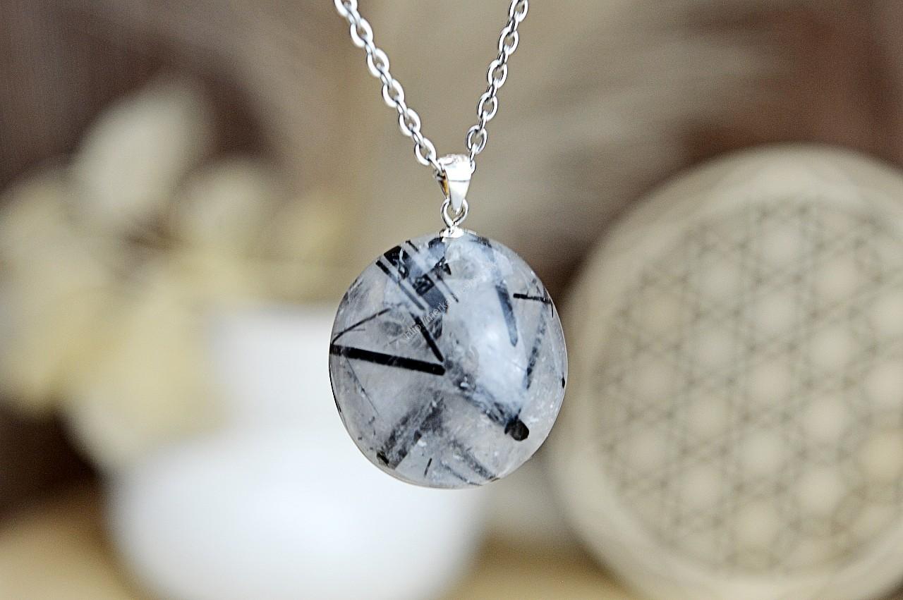 prívesok KRIŠTÁĽ S TURMALÍNOM Ag925 na kožke #1 – Silná Ochrana, Celková očista, Duševný vývoj, Odpustenie, Rozpustenie Blokád