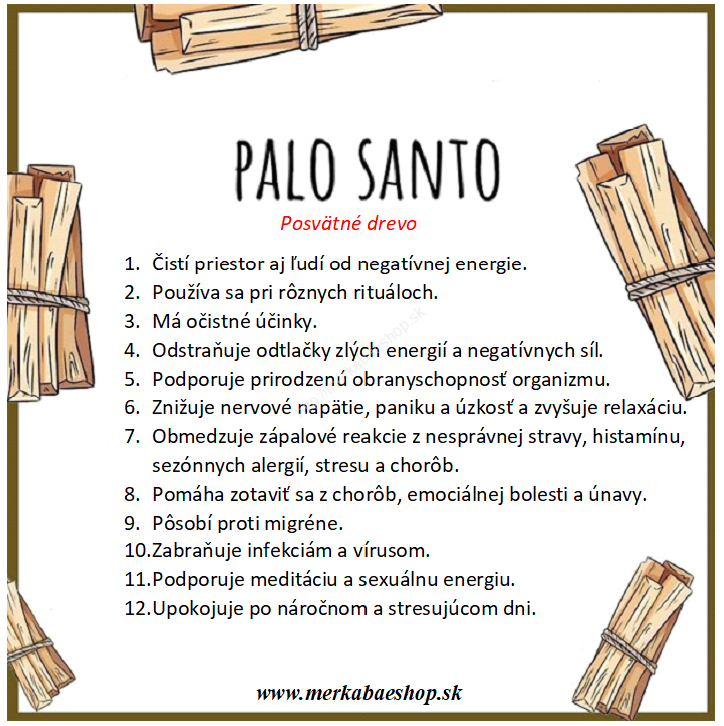 drievka na vydymovanie PALO SANTO 1. Akosť - Očista, Meditácia, Upokojenie, Sexuálna energia, Otvára Ducha