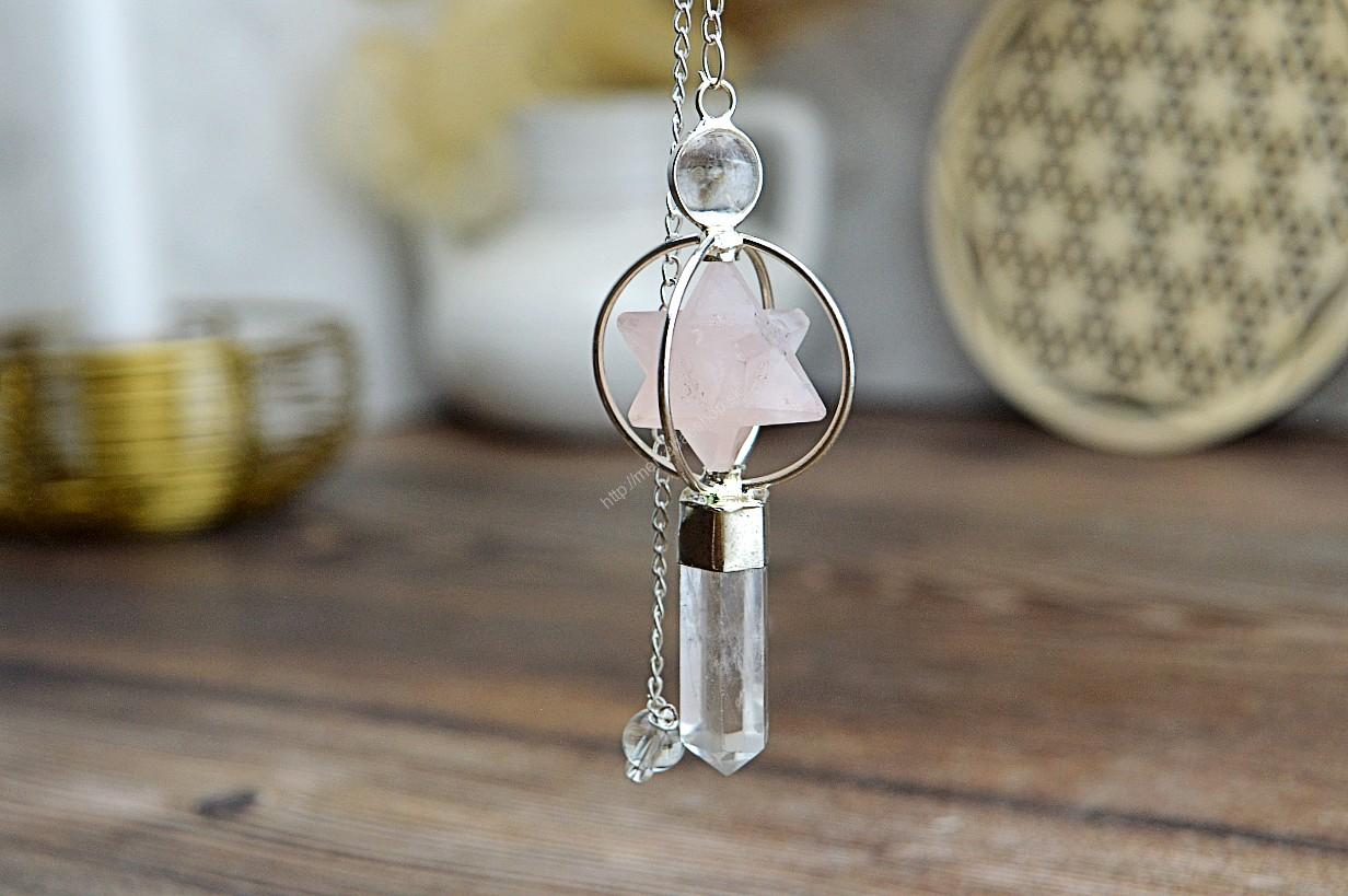 kyvadlo Merkaba RUŽENÍN a KRIŠTÁĽ s Obeliskom a Guľou