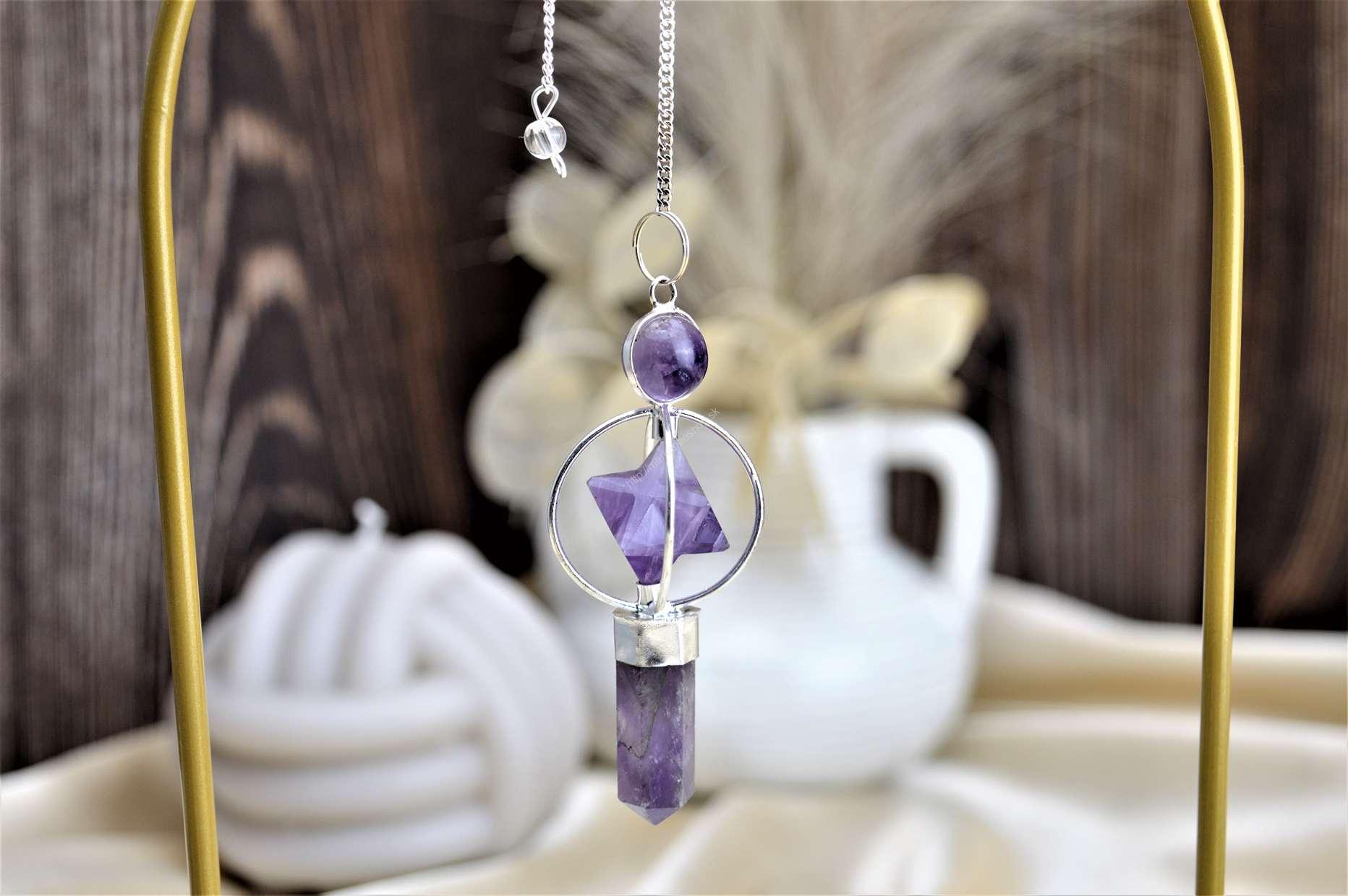 kyvadlo Merkaba z AMETYSTU s generátorom a guľou