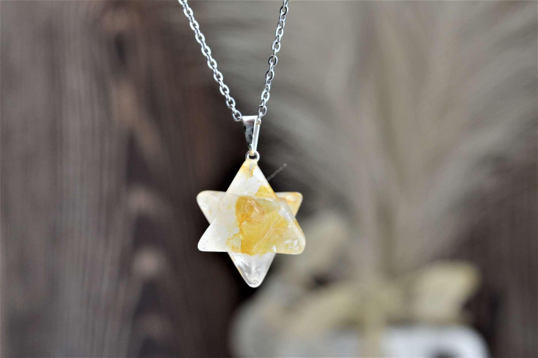 Prívesok Merkaba KRIŠTÁĽ S HEMATITOM /HEMATOIT na kožke