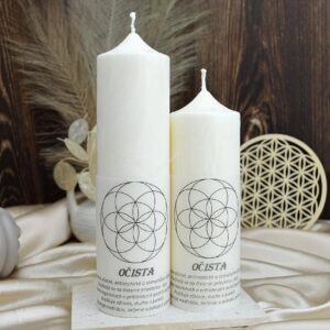 BIELA OČISTNÁ SVIEČKA SEMENO ŽIVOTA 15 a 20cm- Silná Očista, Liečenie, Bezpečie, Znovuzrodenie, Pritiahnutie vysoko vibračných energií