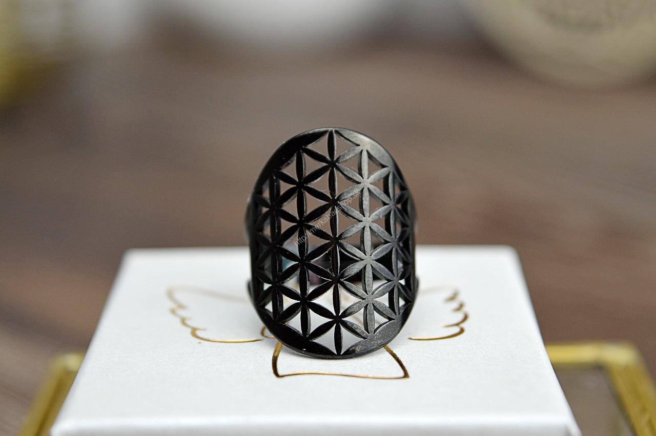 Prsteň Kvet života z Chirurgickej / nerezovej ocele Čierny