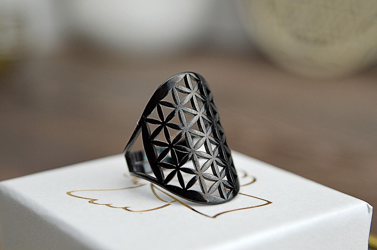 Prsteň Kvet života z Chirurgickej / nerezovej ocele Čierny – Obrázok 2