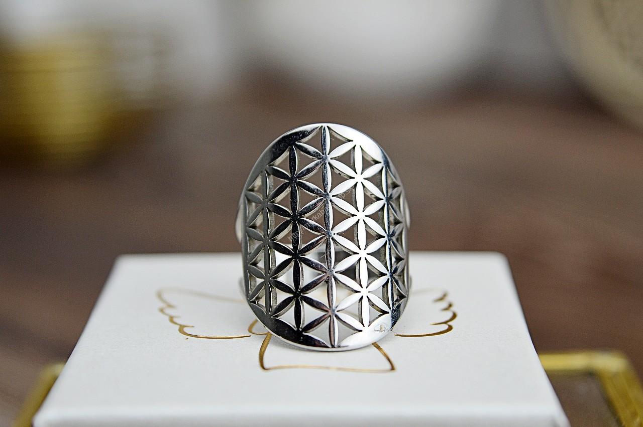 Prsteň Kvet života z Chirurgickej / nerezovej ocele Strieborný