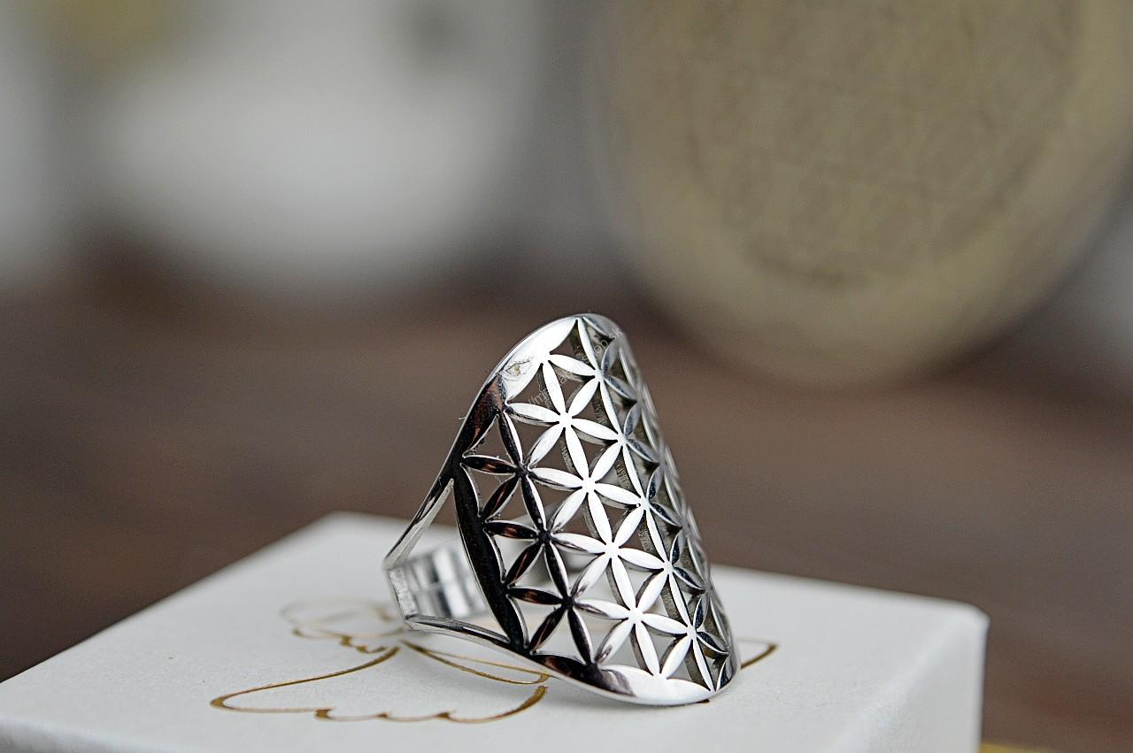 Prsteň Kvet života z Chirurgickej / nerezovej ocele Strieborný – Obrázok 2