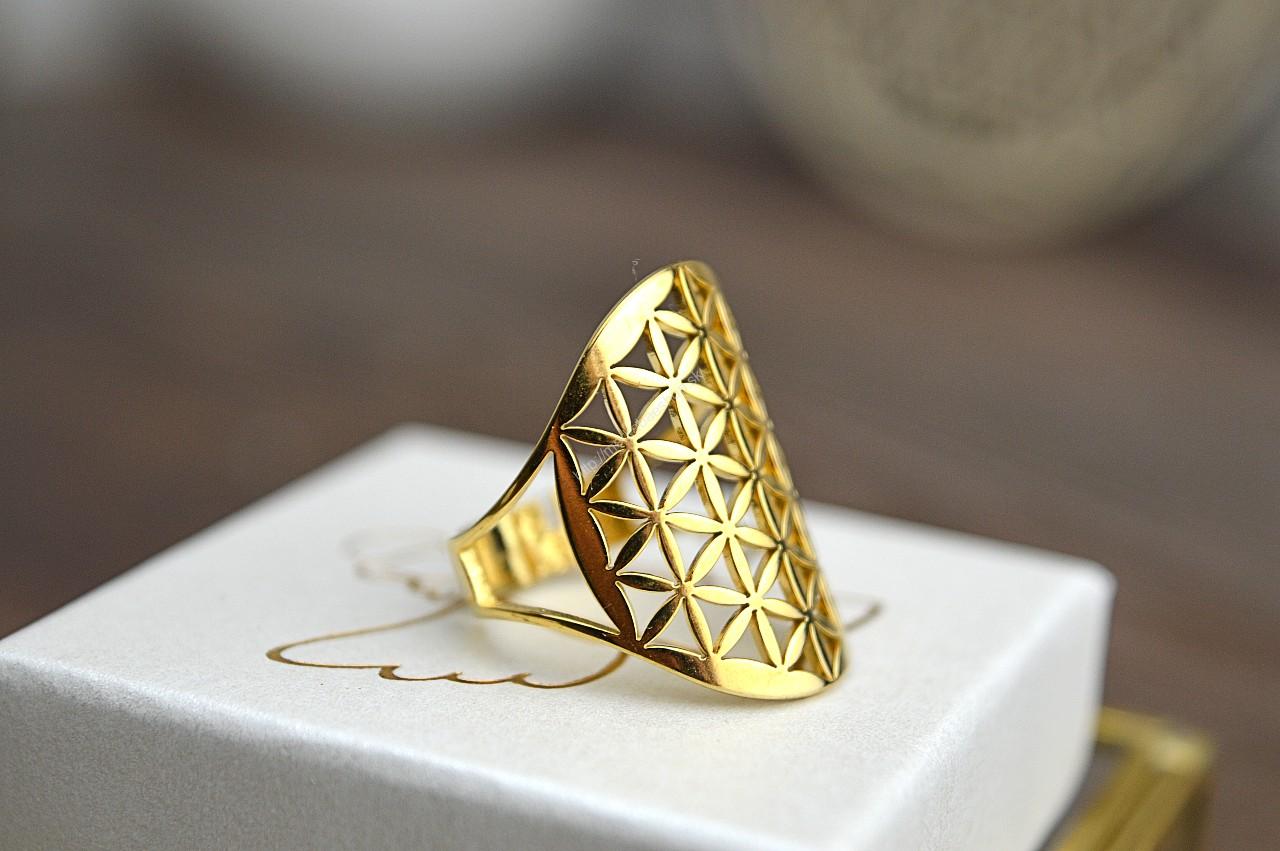 Prsteň Kvet života z Chirurgickej / nerezovej ocele zlatý