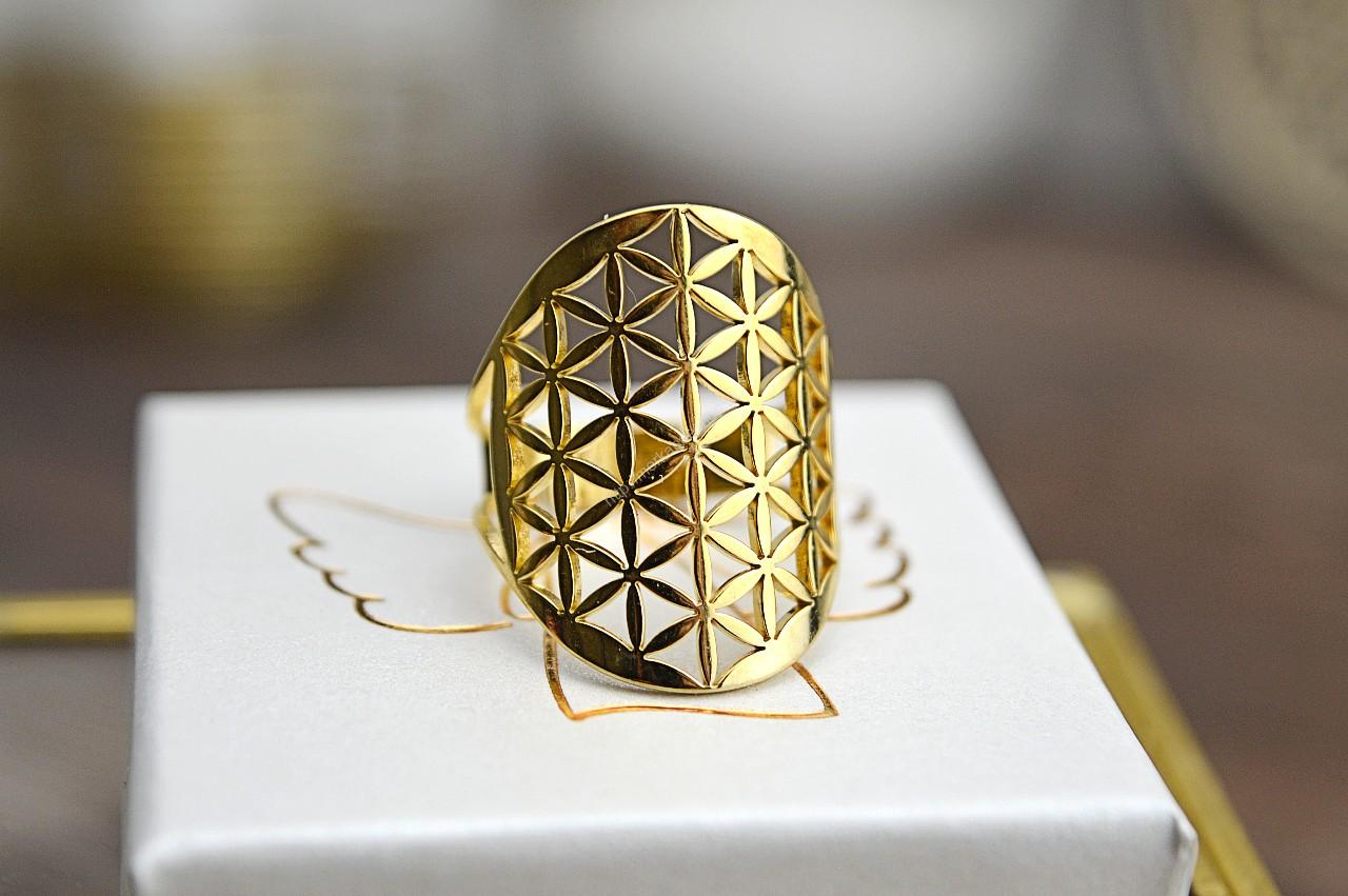 Prsteň Kvet života z Chirurgickej / nerezovej ocele zlatý