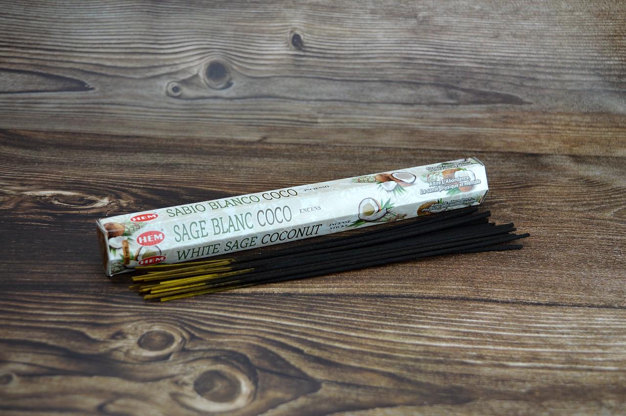 Vonné tyčinky - HEM- Biela Šalvia /Šalvia blanca a Kokos 20 ks