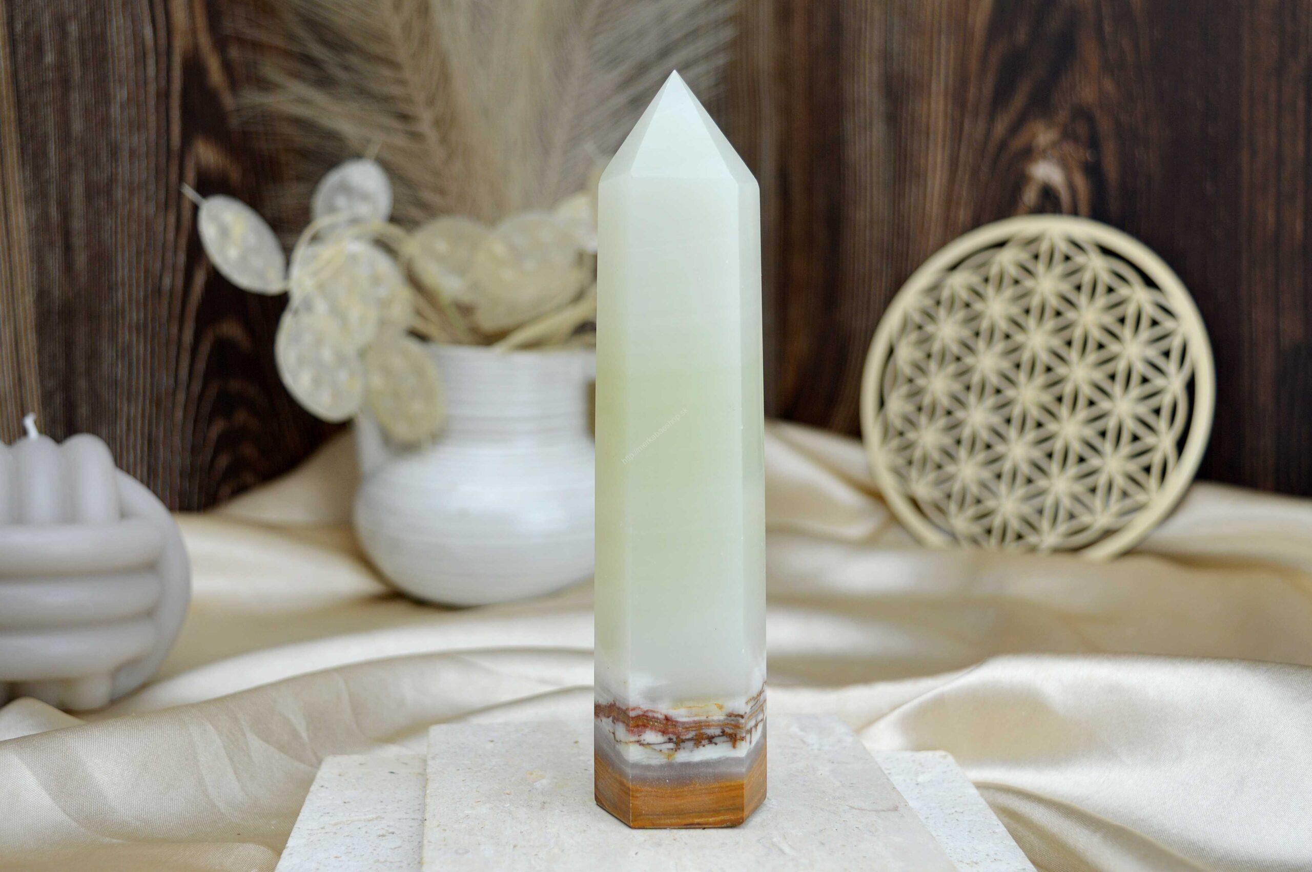 Generátor / obelisk ZLATÝ ÓNYX /Aragonit #1 - Šťastie, Láska, Pokoj, Duševné očista