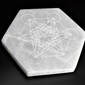 Selenitová podložka s posvätnou geometriou Metatronov Hexagon