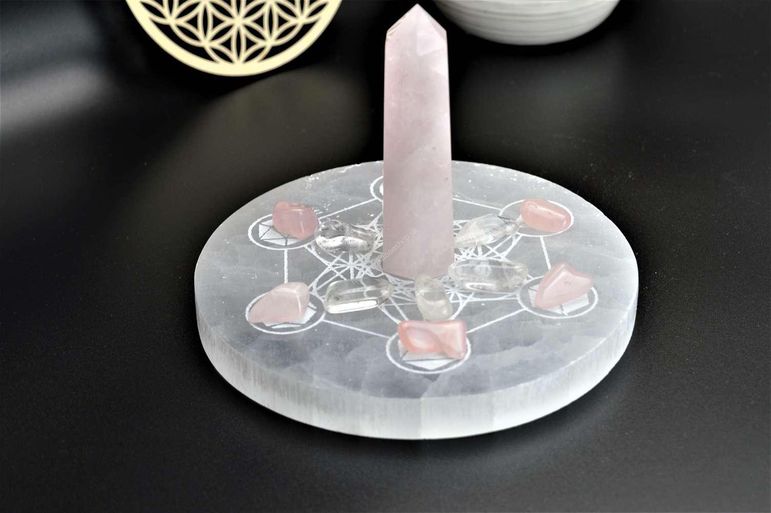 Selenitová podložka s posvätnou geometriou Metatronov Hexagon - Platónske telesá – Obrázok 3