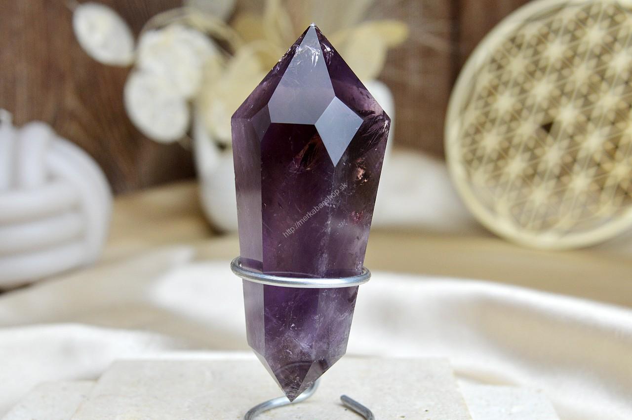 Obojstranný generátor/obelisk FANTÓM Duchovný Balans z AMETYSTU Kryštál OKNO #2 AAA Kvalita (111g)