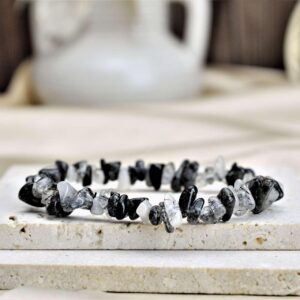 Náramok sekaný KRIŠTÁĽ S TURMALÍNOM – Silná Ochrana, Celková očista, Duševný vývoj, Odpustenie, Rozpustenie Blokád