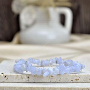 Náramok sekaný MODRÝ CHALCEDÓN - Aktivácia Hrdlovej Čakry, Tvorivosť, Premena, Komunikácia, Zaceľuje Auru