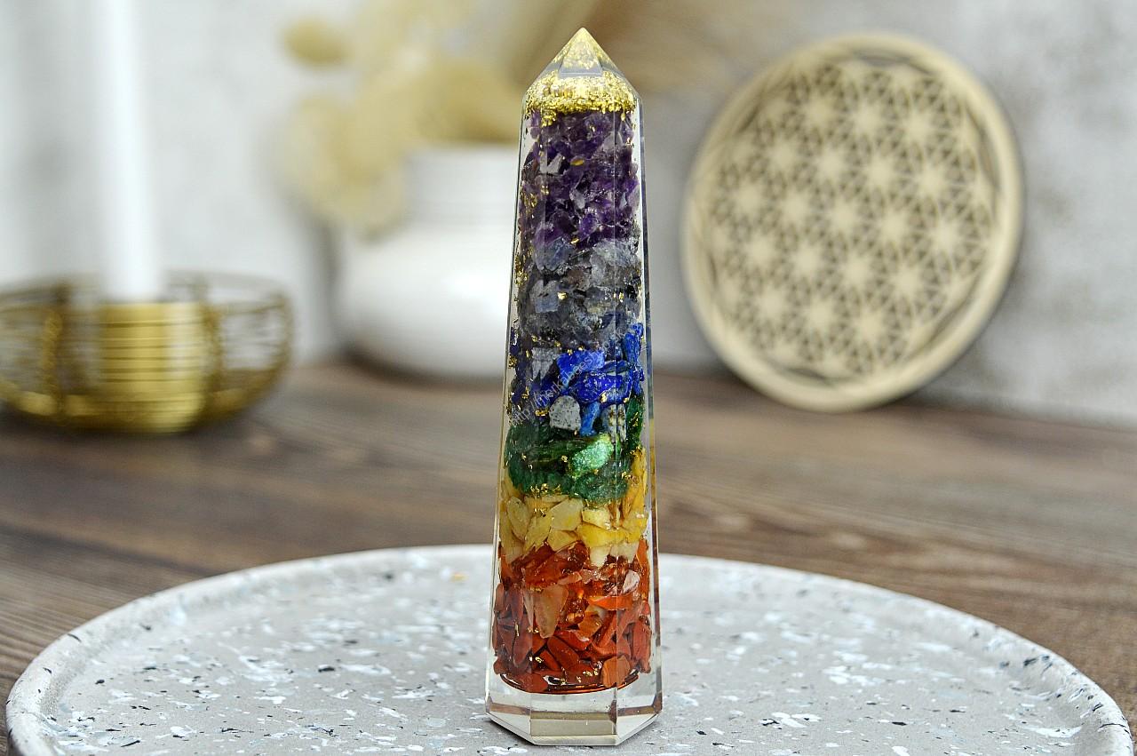 ČAKROVÝ ORGONITOVÝ Obelisk 7 čakier s Energetickou medenou Špirálou