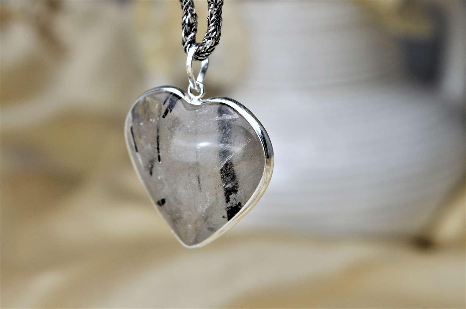 prívesok Krištáľ s Turmalínom srdiečko 1 Ag925/1000 – Obrázok 2