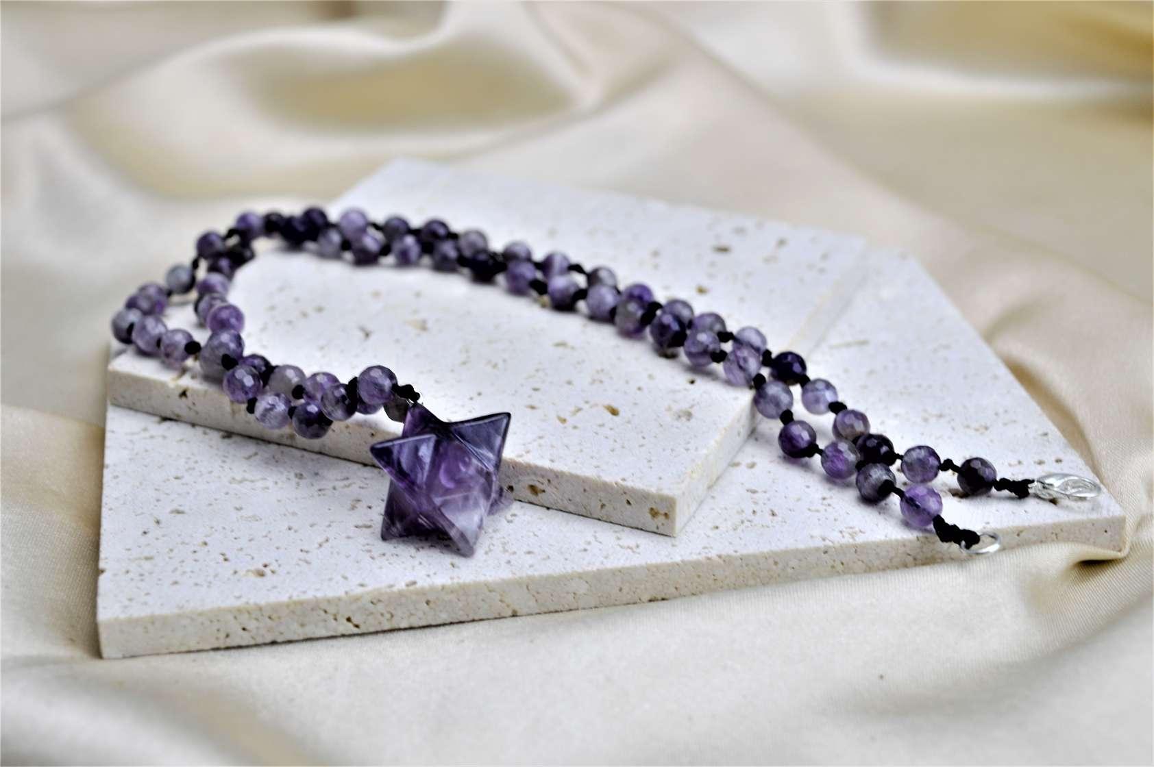 Ochranný náhrdelník Merkaba - Ametyst fazetovaný – Obrázok 3