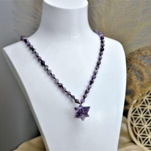 Ochranný náhrdelník Merkaba - Ametyst fazetovaný
