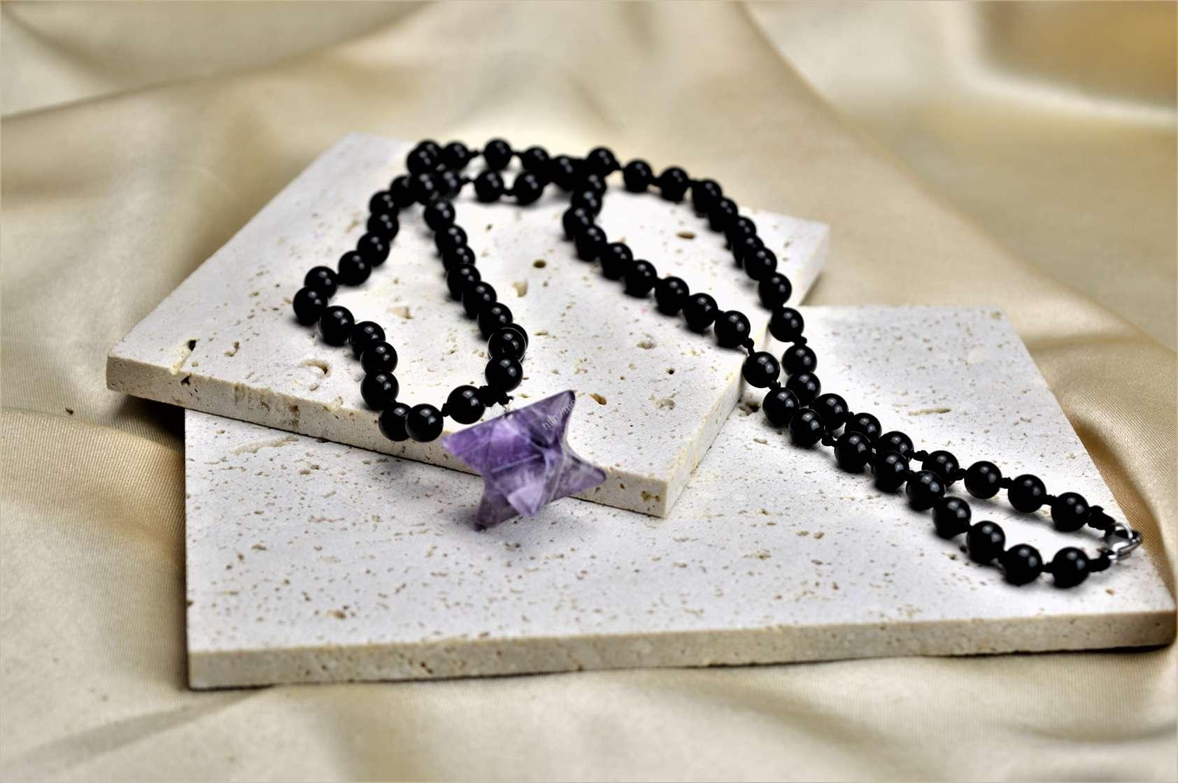 Ochranný náhrdelník Merkaba - Ametyst + Čierny Ónyx – Obrázok 3