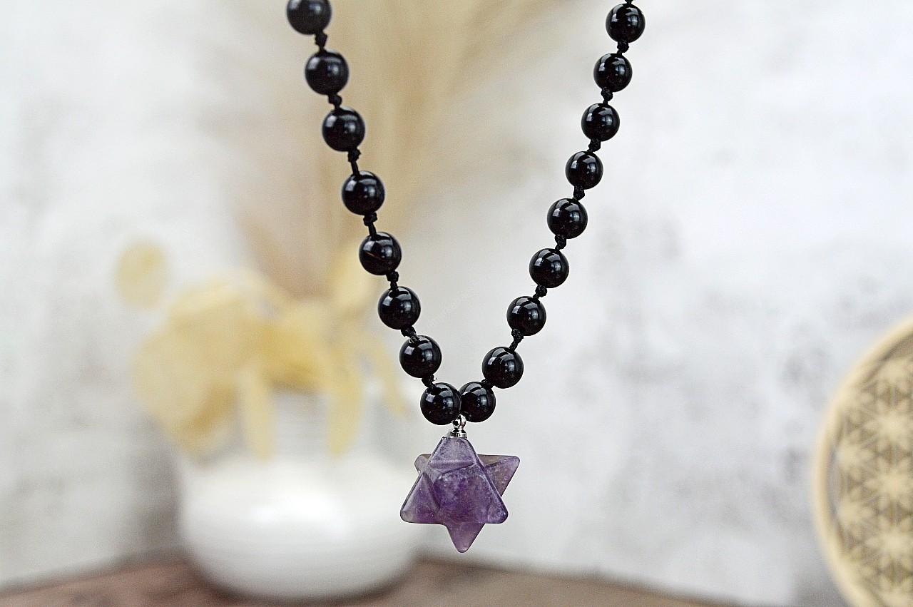 Ochranný náhrdelník MerKaBa - Ametyst + Čierny Ónyx