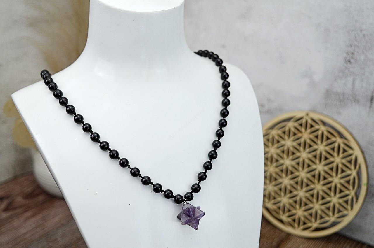 Ochranný náhrdelník MerKaBa - Ametyst + Čierny Ónyx