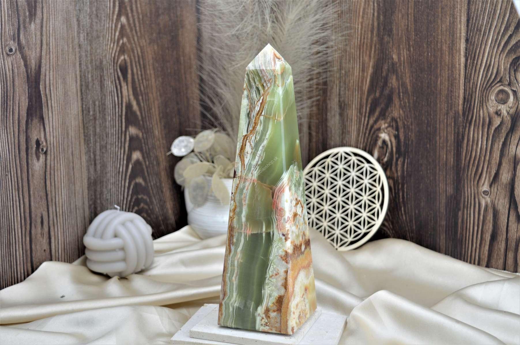 Generátor/obelisk Štastia, Lásky a Pokoja ZLATÝ ÓNY/ Aragonit 2,11kg 26 cm – Obrázok 2