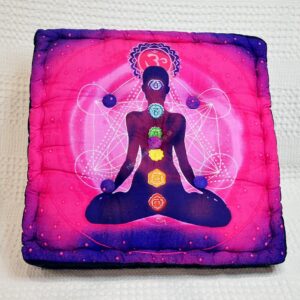 Veľký Meditačný vankúš JOGÍN, 7 ČAKIER a METATRONOV HEXAGON červený štvorcový