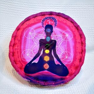 Veľký Meditačný vankúš JOGÍN, 7 ČAKIER a METATRONOV HEXAGON červený kruhový