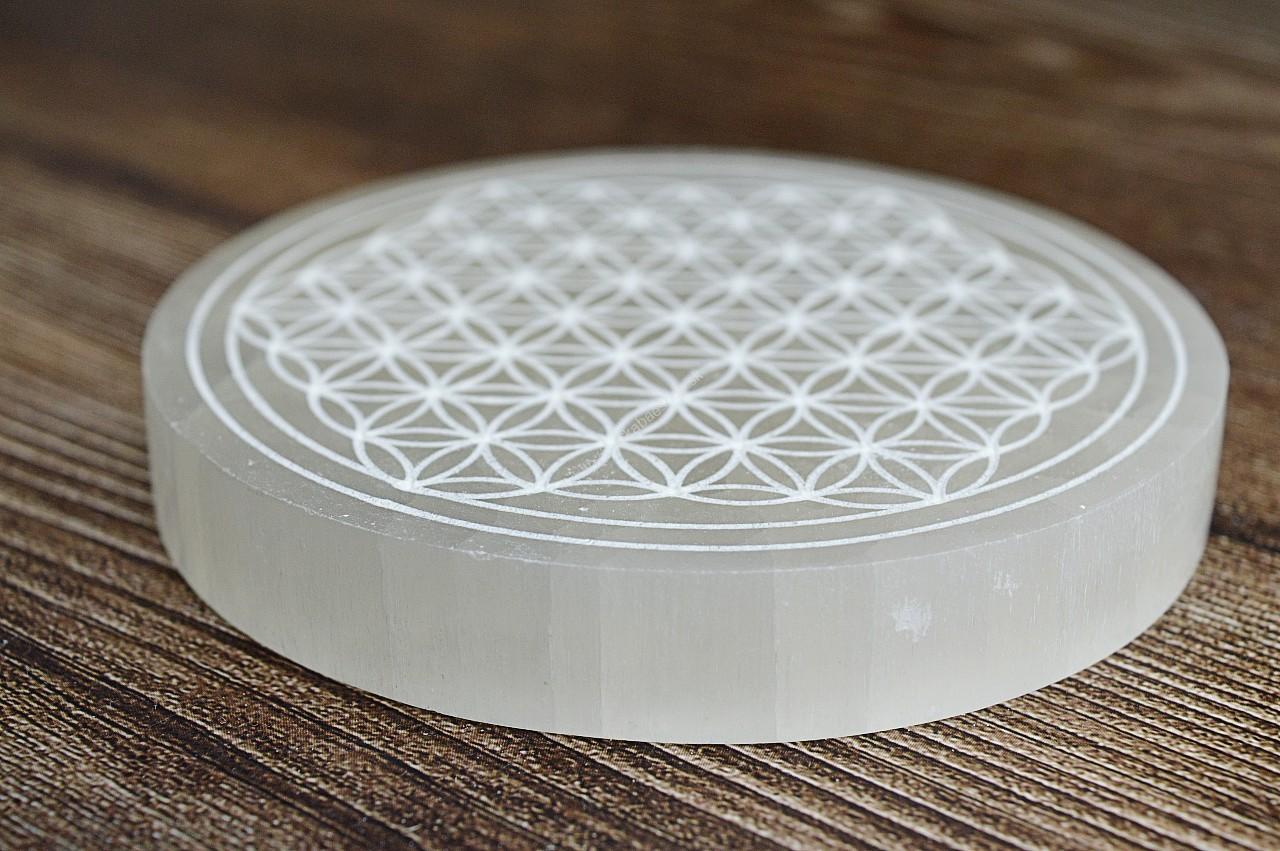 vysokovibračná SELENITOVÁ Podložka Kvet Života – Obrázok 2