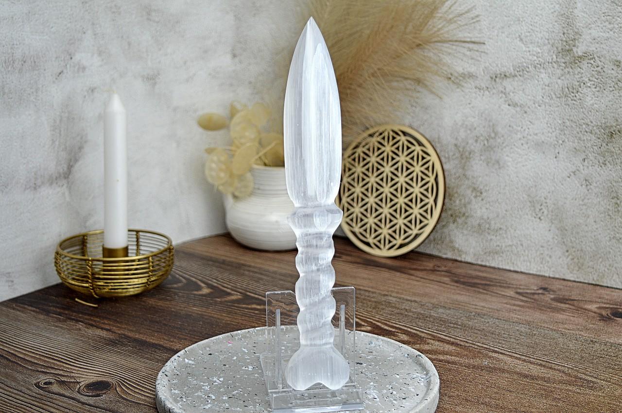 Rituálny SELENITOVÝ nôž ATHAME - Špirála - Srdce