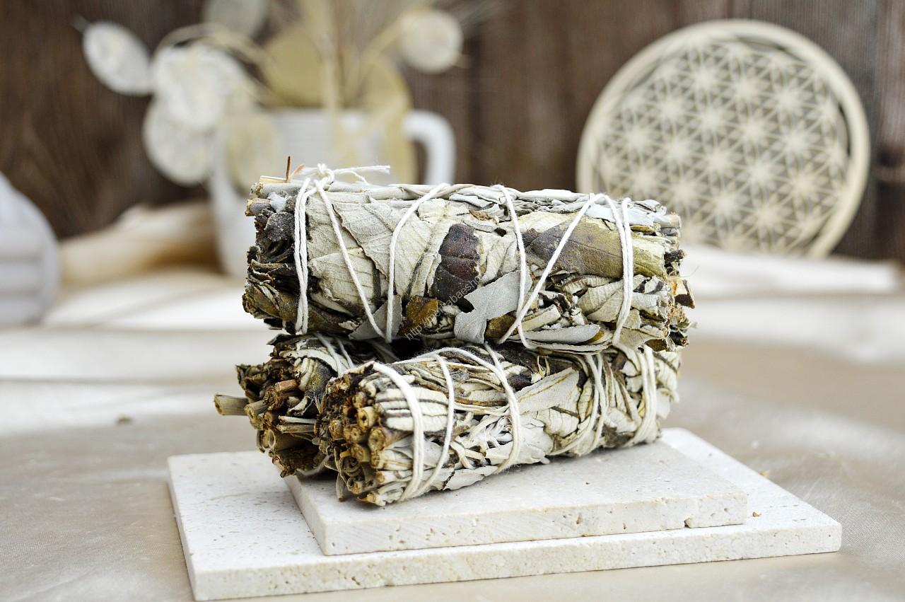 Vykurovacie zväzky BIELA ŠALVIA + YERBA SANTA 10cm - Očista, Ochrana, Spirituálne vnímanie, Samoliečenie