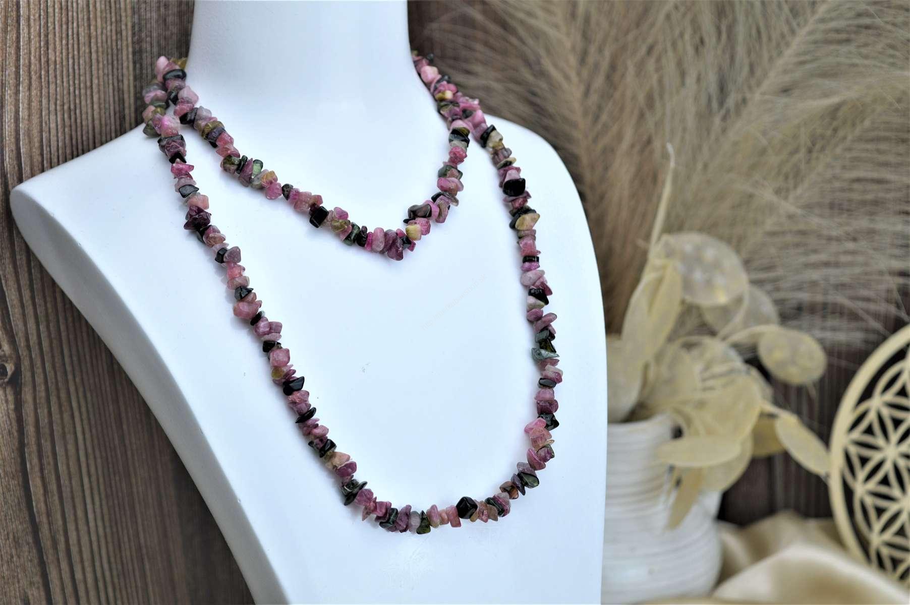 Náhrdelník sekaný Melónový Turmalín + Rubelit ( červený turmalín)