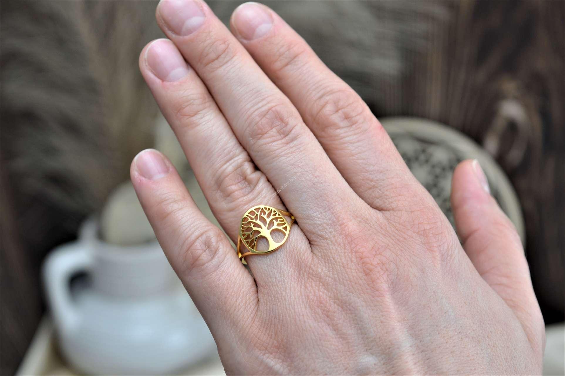 Prsteň Strom Života z Chirurgickej / nerezovej ocele zlatý – Obrázok 2