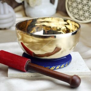 Ručne tepaná Leštená Tibetská spievajúca miska 12cm + gong a vankúšik