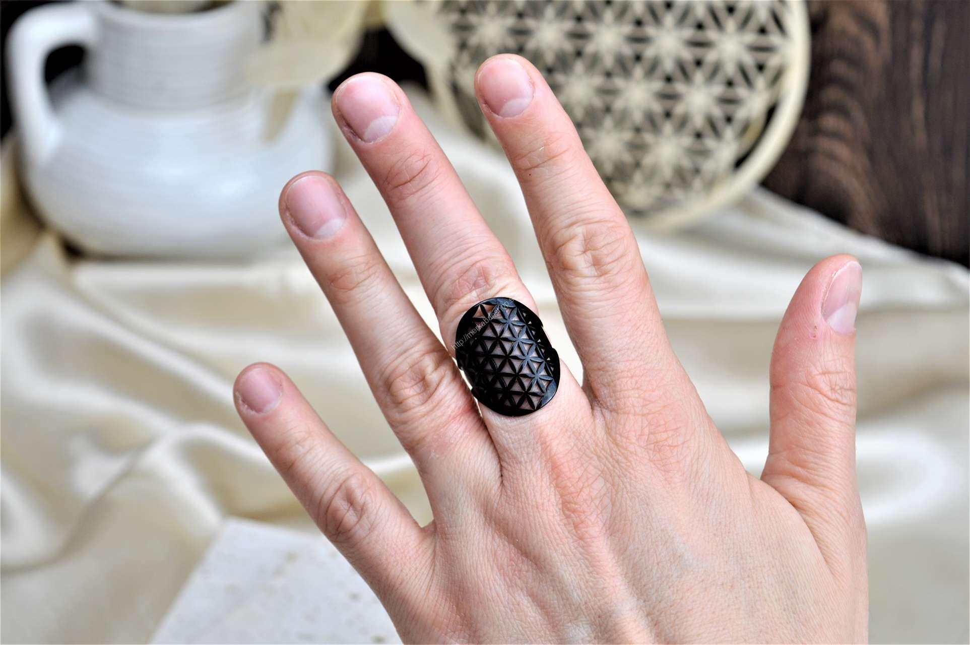 Prsteň Kvet života z Chirurgickej / nerezovej ocele Čierny – Obrázok 3