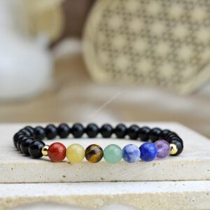 ČAKROVÝ NÁRAMOK + OBSIDIÁN 6mm - Harmonizácia čakier a obnova energie, Silná Ochrana, Uzemnenie, Očista