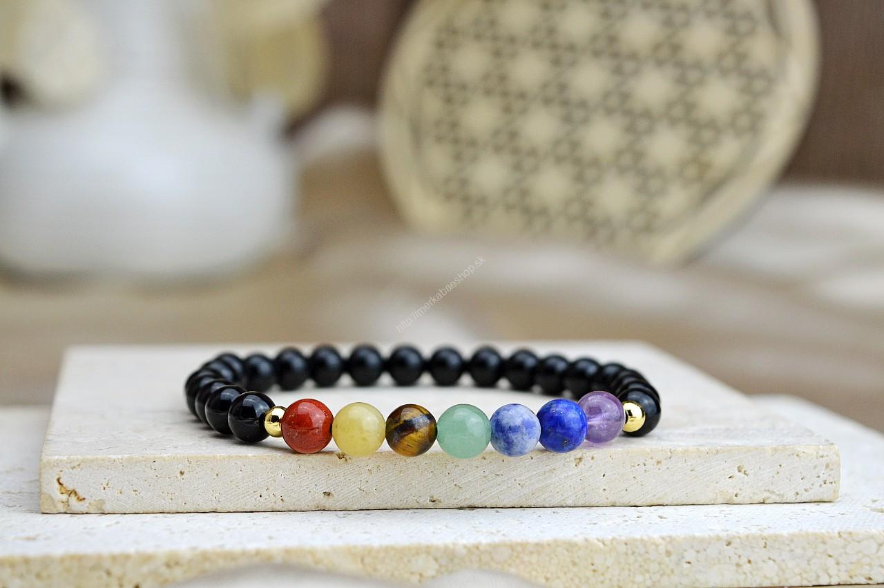 ČAKROVÝ NÁRAMOK + OBSIDIÁN 6mm - Harmonizácia čakier a obnova energie, Silná Ochrana, Uzemnenie, Očista