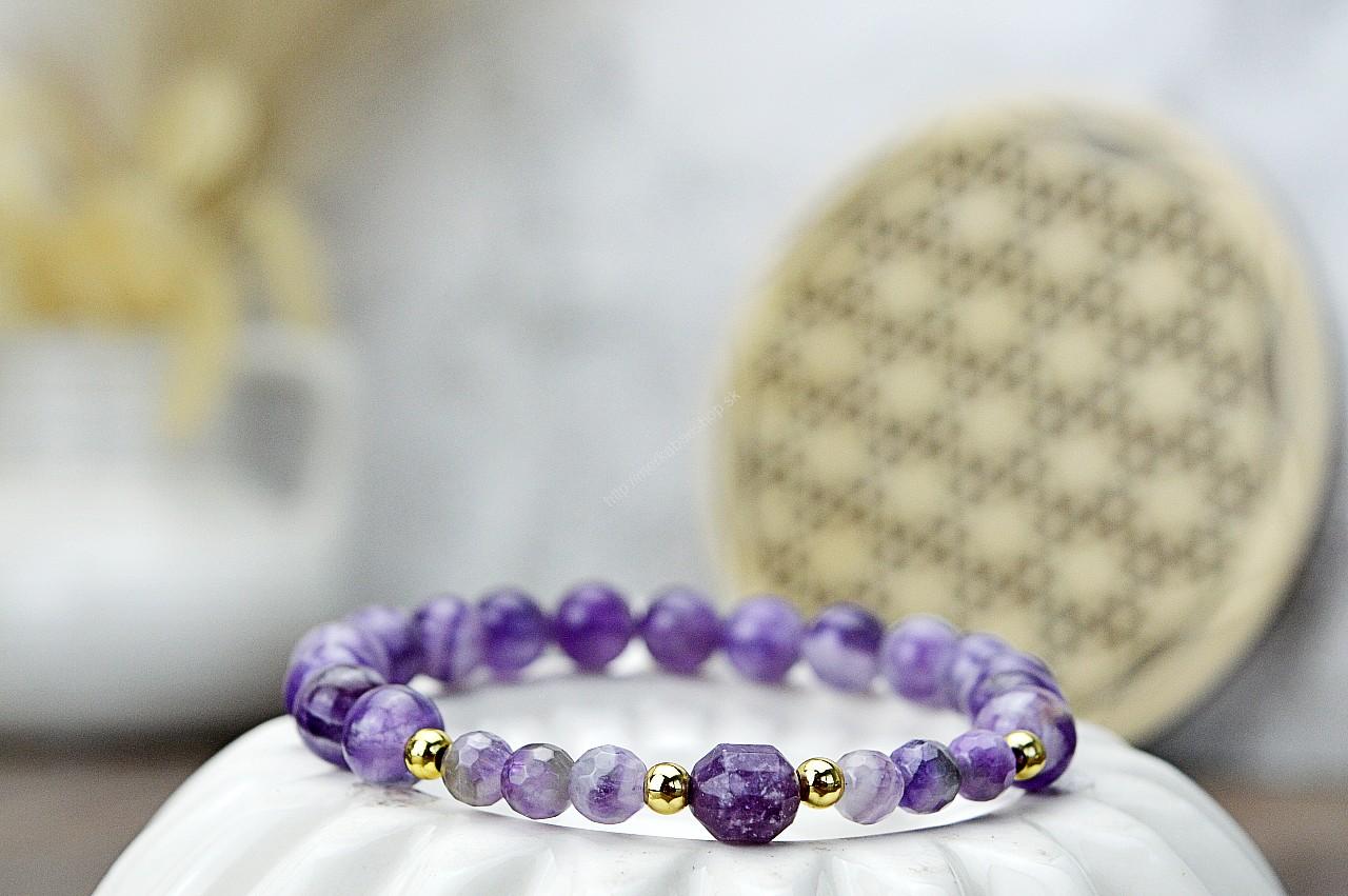 Náramok AMETYST a LEPIDOLIT - Liečenie úzkosti, Harmónia, Božskosť, Intuícia, pokojný Spánok