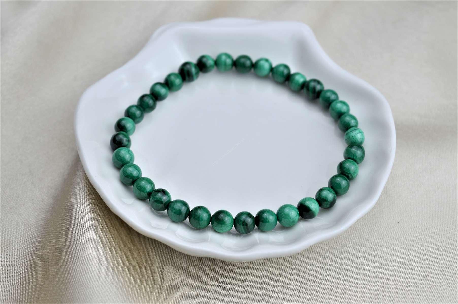 náramok MALACHIT 6mm - Pohlcuje negatívne Energie a Jedy, Čistí Čakry, Otvára srdce, Ochrana, Premena - EXTRA KVALITA – Obrázok 2